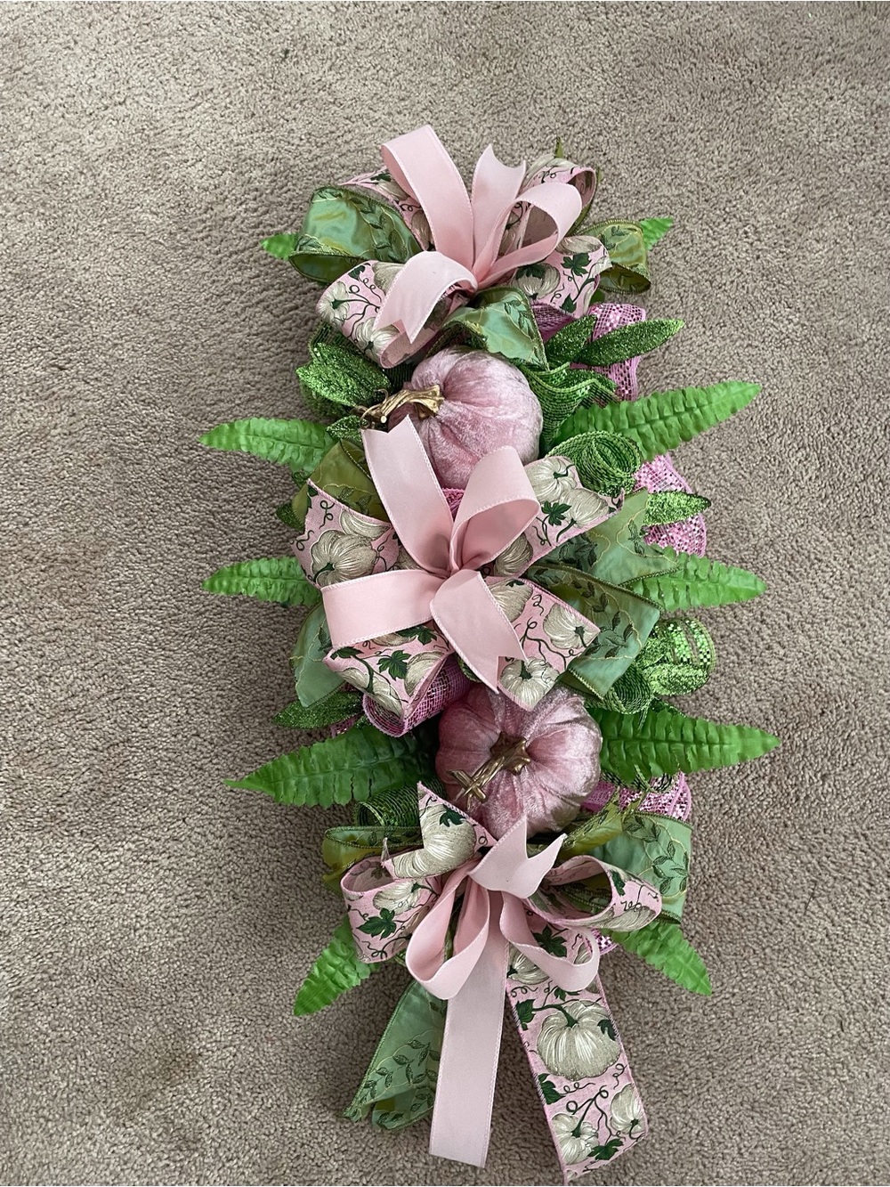 Pink and Green Decorative Pumpkin Swag Wreath!
